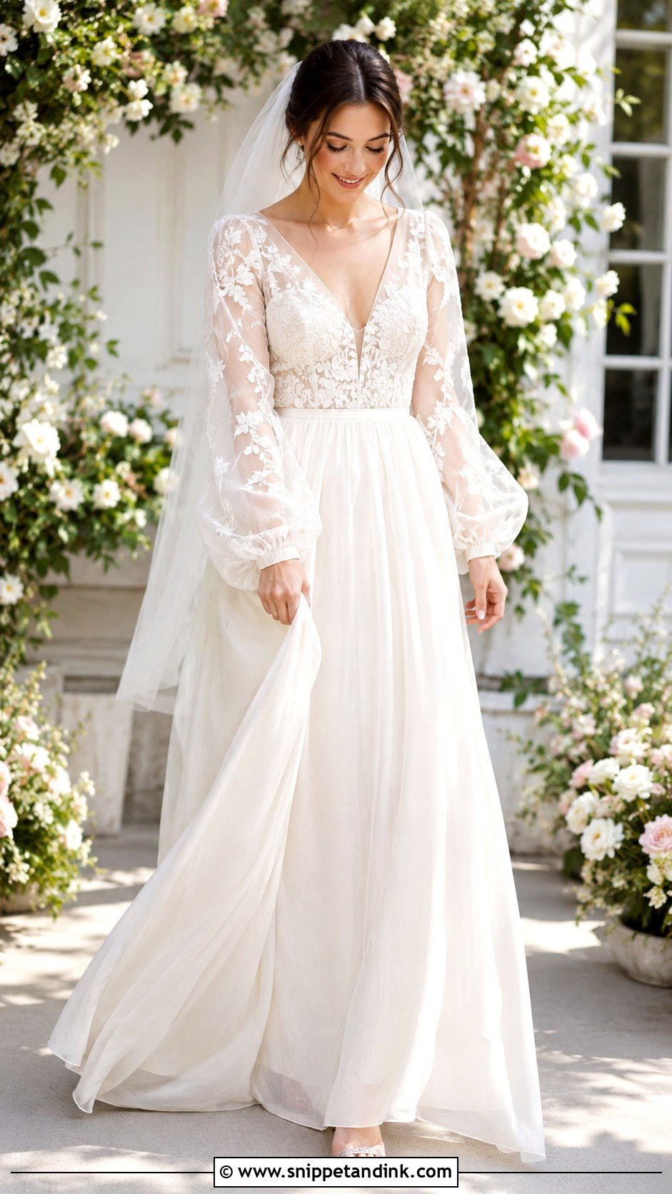 Sheer Sleeve Wedding Dress - Snippet and Ink - 25 Vintage 70s Wedding Dress Ideas