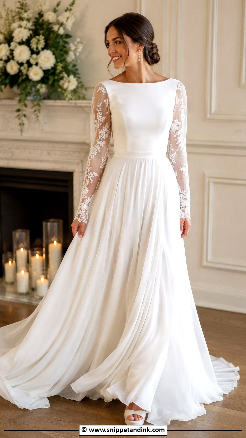 Sheer Sleeve Wedding Dress - Snippet and Ink - 30 70s Wedding Dress Ideas