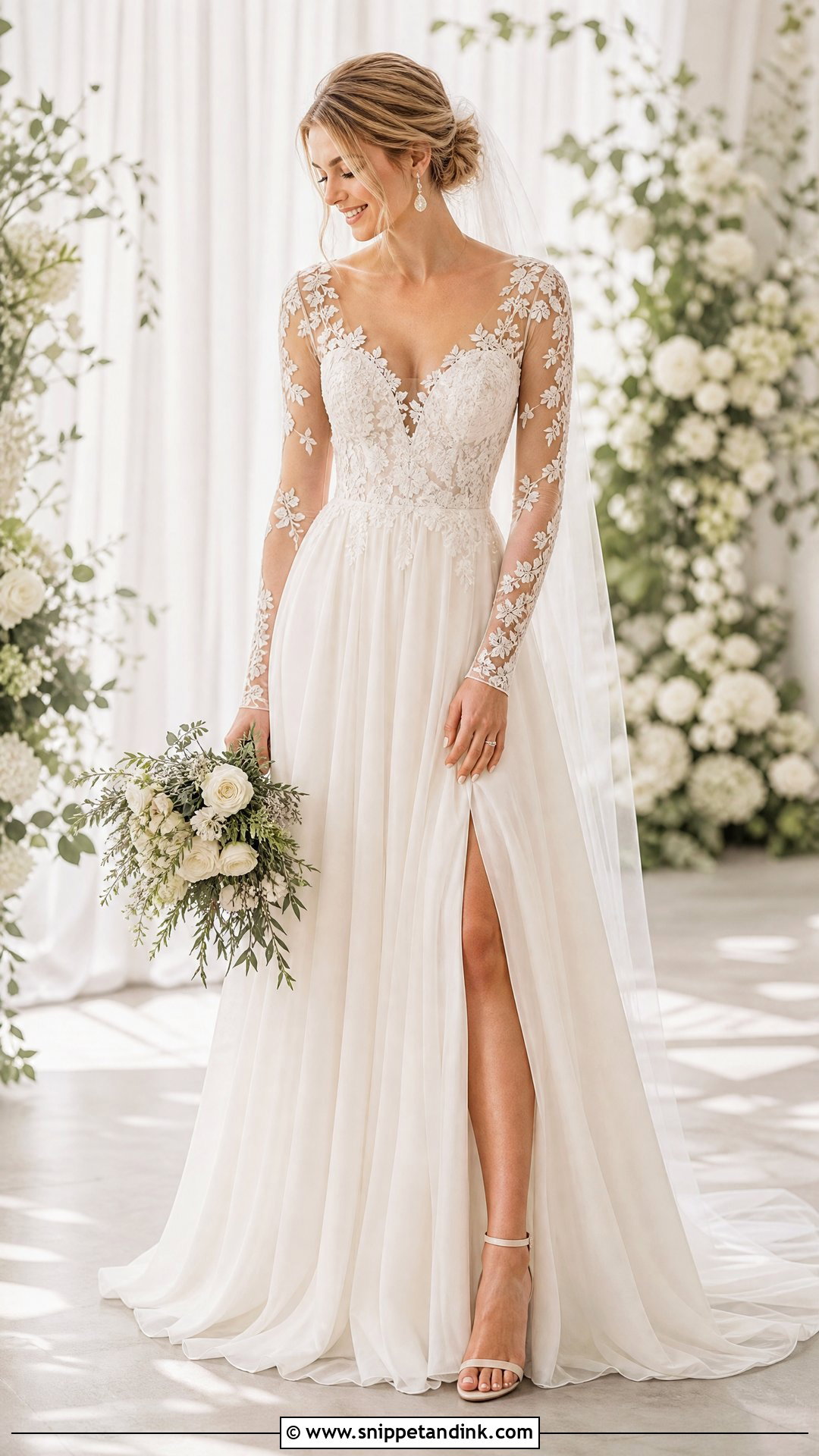 Sheer Sleeve Wedding Dress Outfit - Snippet and Ink - 25 Wedding Day Outfit Ideas
