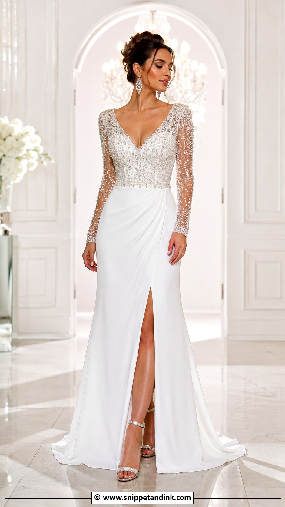 Sheer Sleeve Wedding Dress With Crystal Details - Snippet and Ink - 30 Extravagant Wedding Dresses