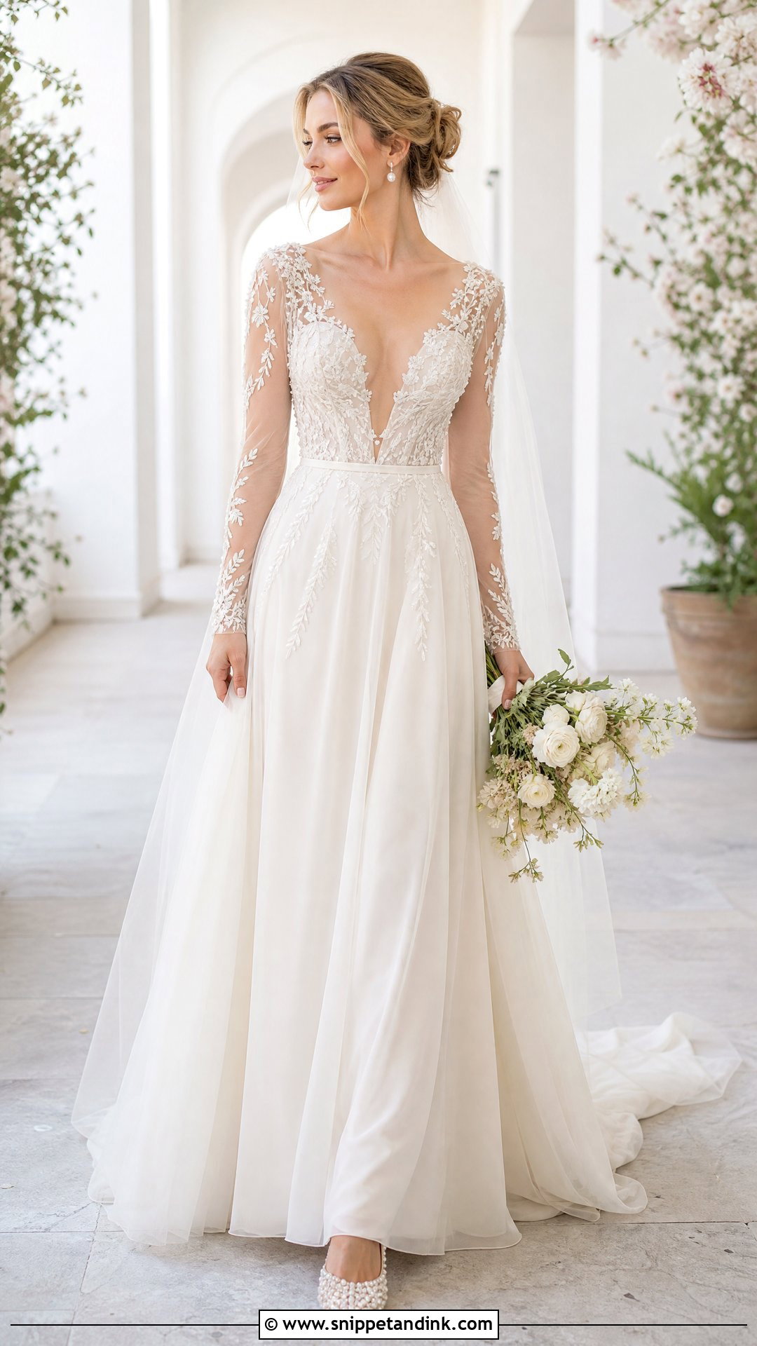 Sheer Sleeve Wedding Dress With Pearl Shoes - Snippet and Ink - 25 Gorgeous Wedding Dress Ideas