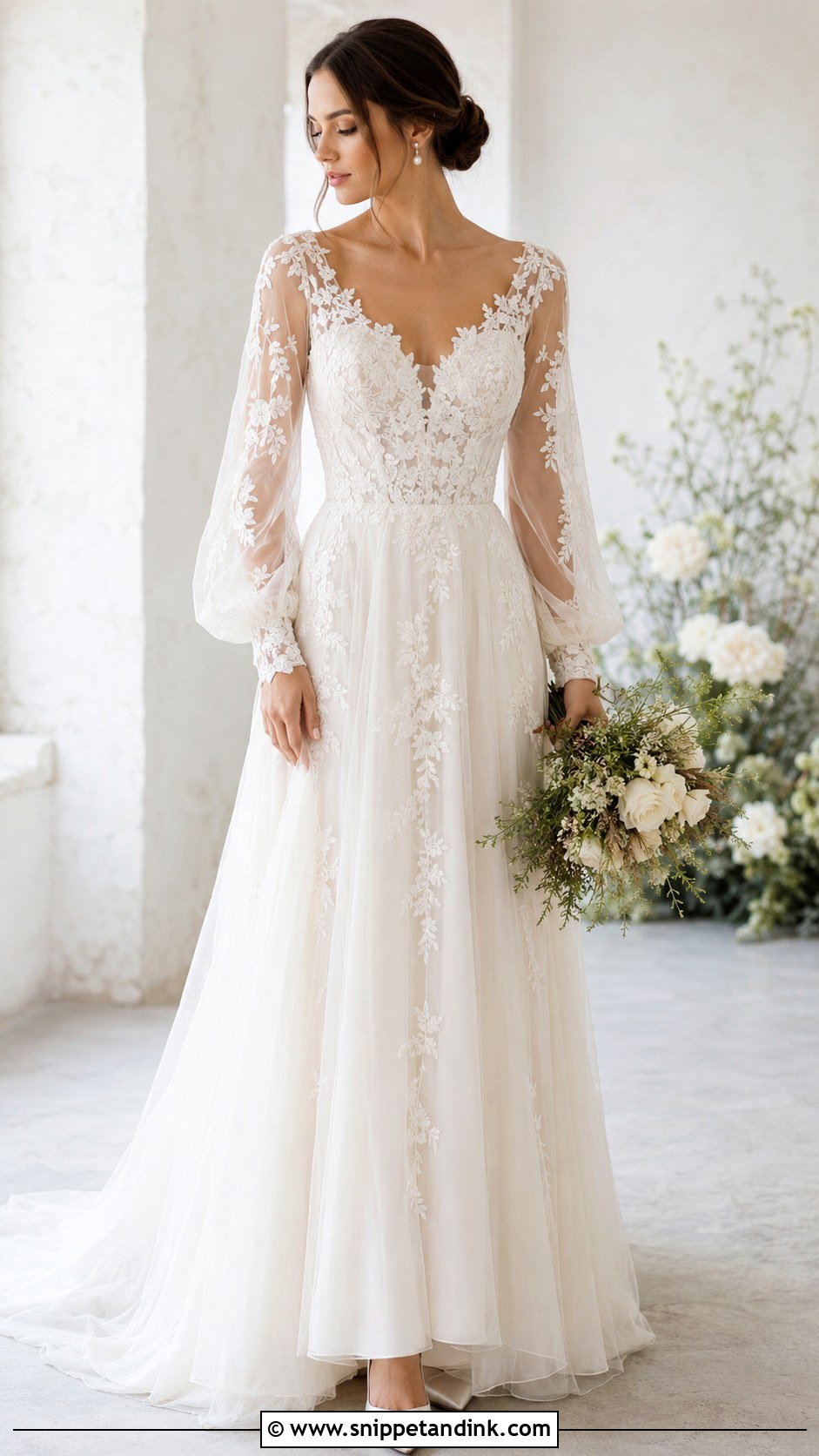 Sheer Sleeve Wedding Gown - Snippet and Ink - 25 Unique Wedding Gowns