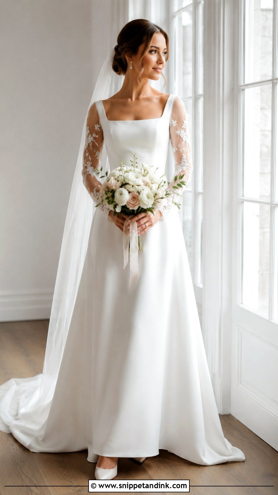 Sheer Sleeve Wedding Gown - Snippet and Ink - 20 Modern Wedding Gown Ideas