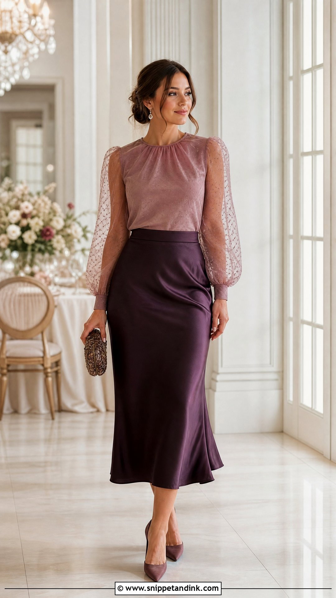 Sheer Sleeve Wedding Top With Satin Skirt - Snippet and Ink - 20 Wedding Top Ideas