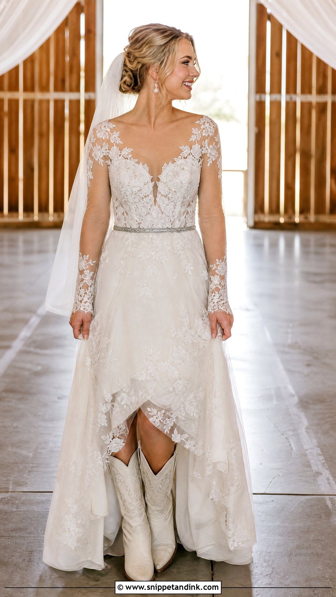 Sheer Sleeve Western Lace Wedding Dress - Snippet and Ink - 20 Western Lace Wedding Dress Ideas