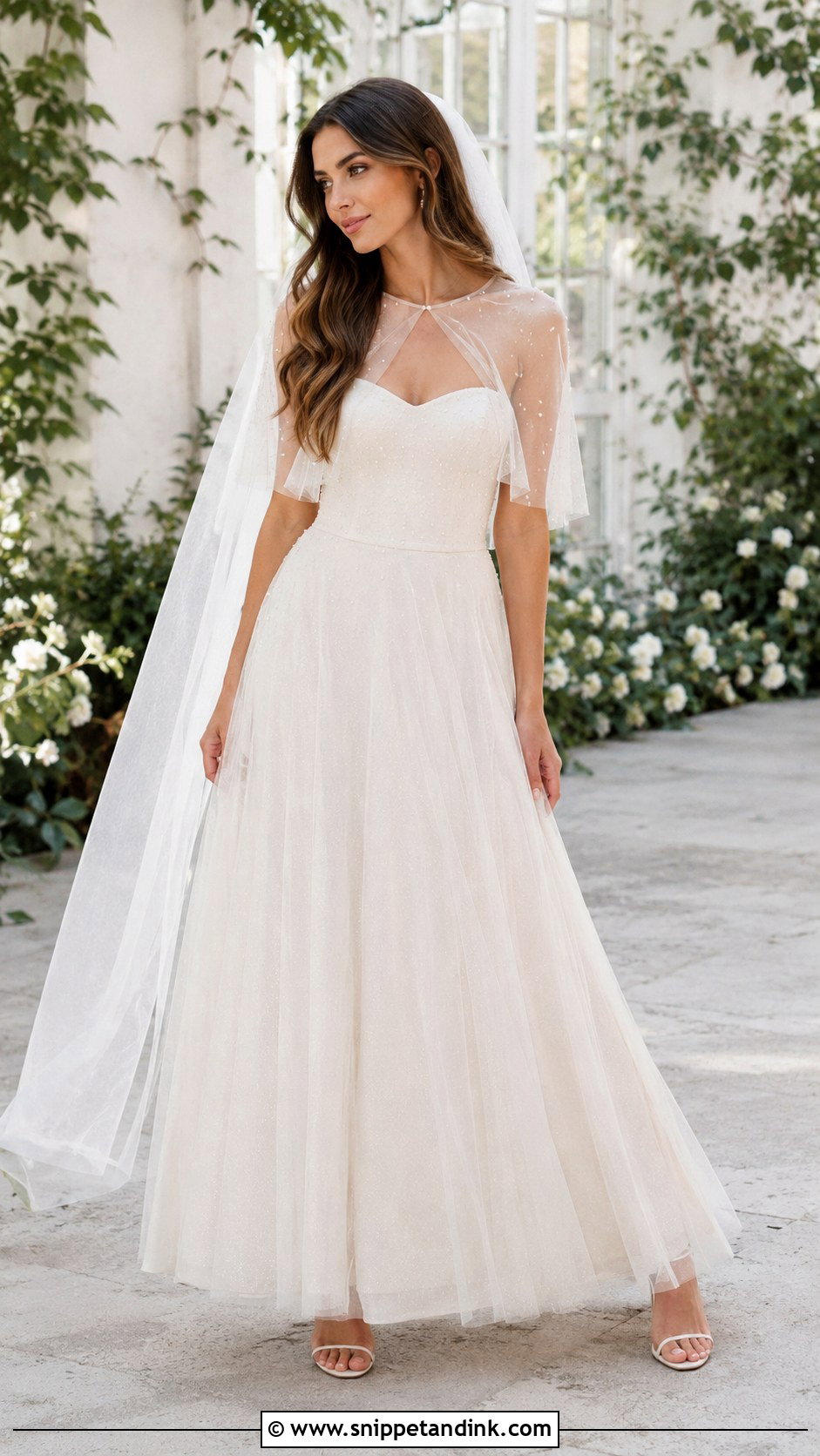 Sheer Tulle Bridal Bolero With A Line Dress - Snippet and Ink - 25 Bridal Bolero Ideas