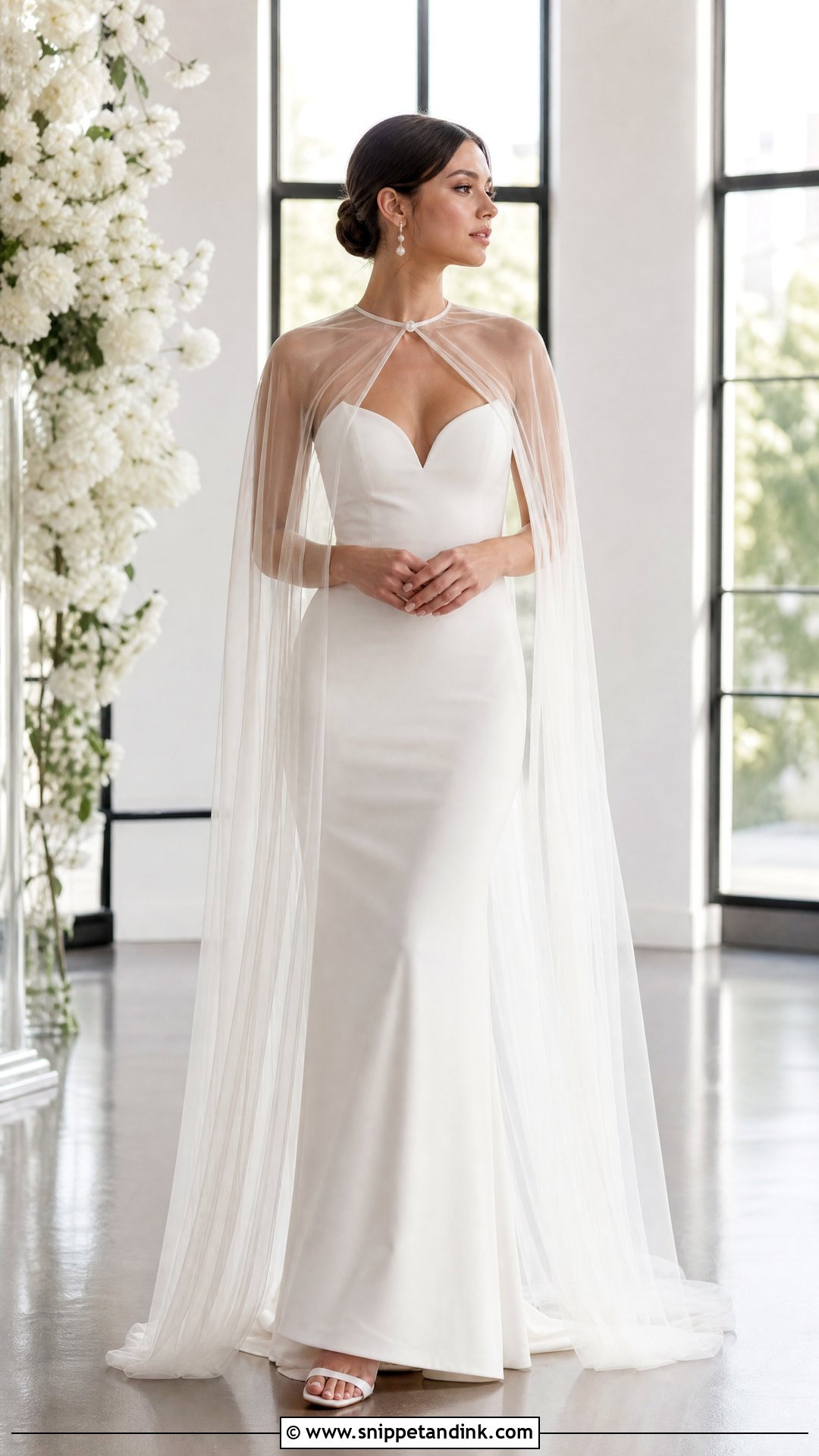 Sheer Tulle Cape Wedding Dress Cover - Snippet and Ink - 20 Wedding Dress Cover Ideas