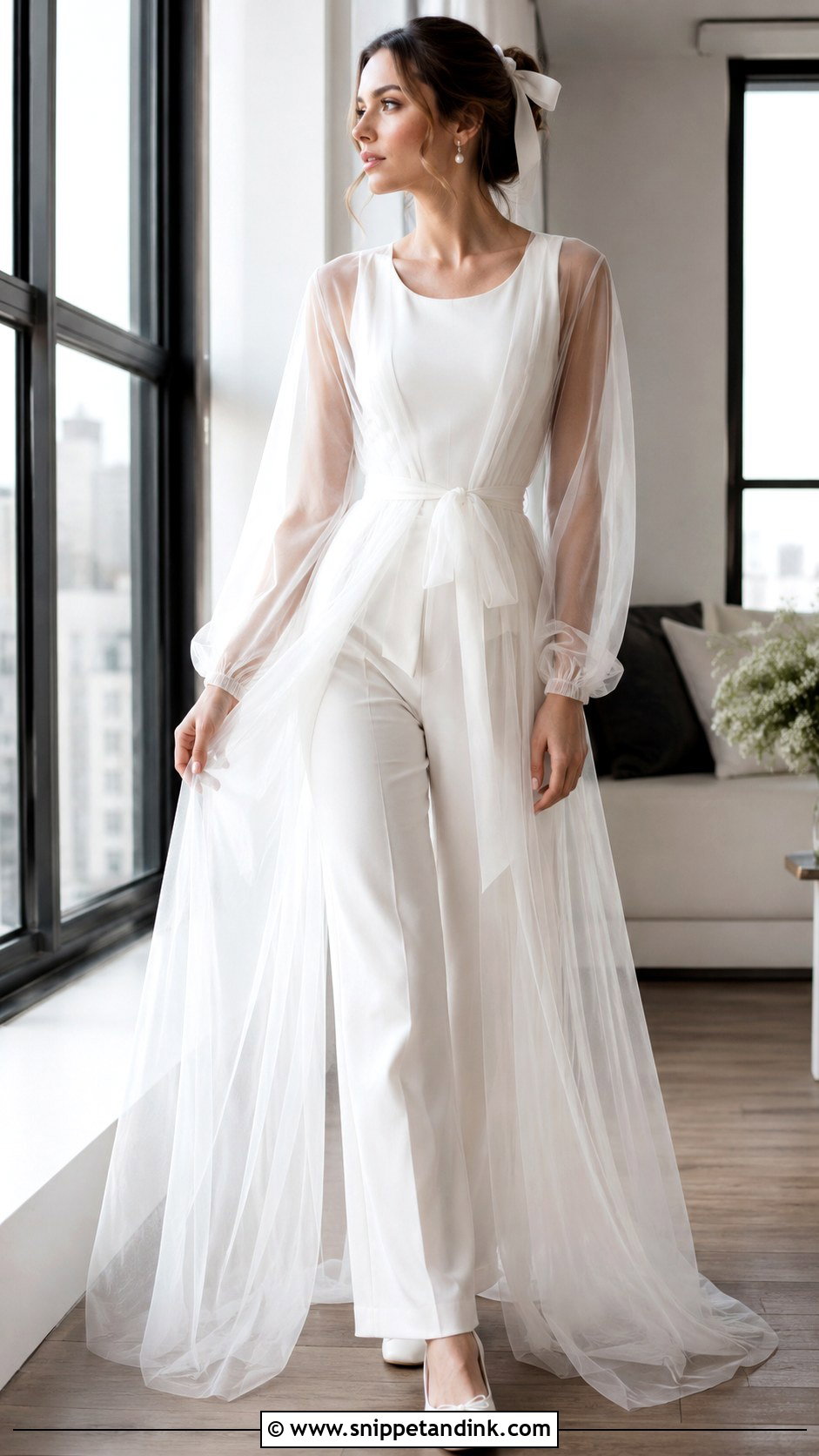 Sheer Tulle Long Bridal Robe Outfit - Snippet and Ink - 20 Long Bridal Robe Ideas