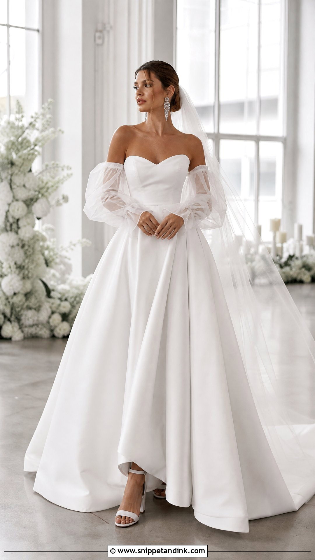 Sheer Tulle Sleeves With Strapless Ball Gown - Snippet and Ink - 20 Wedding Sleeves Detachable