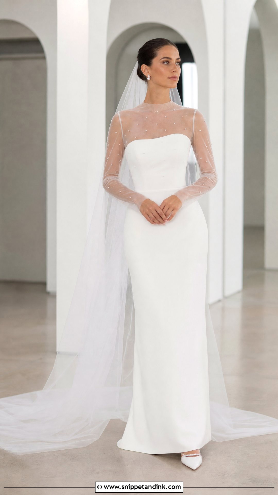Sheer Tulle Wedding Dress Topper With Strapless Gown - Snippet and Ink - 20 Wedding Dress Topper Long Sleeve Ideas