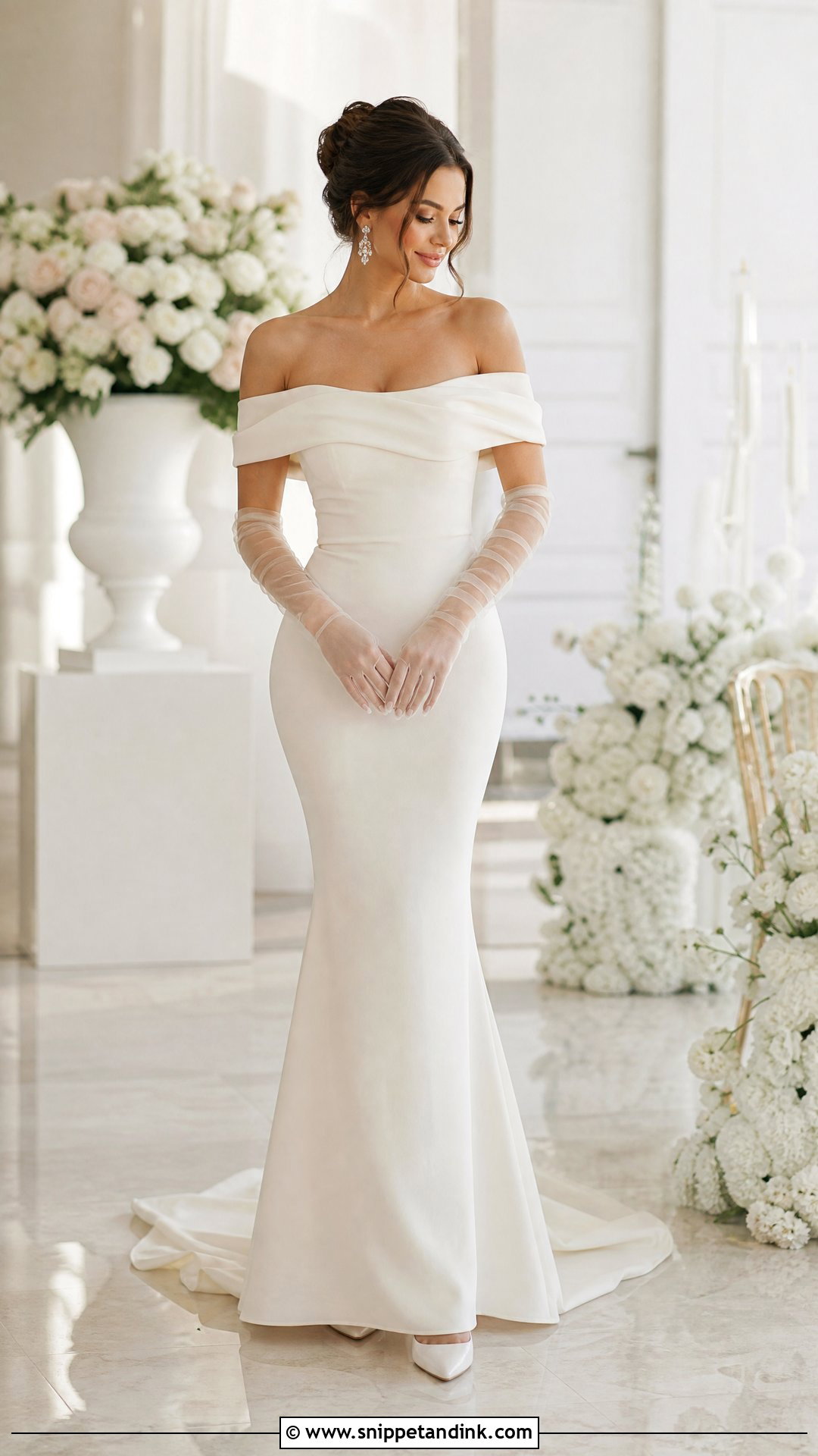 Sheer Wedding Dress Gloves With Off Shoulder Gown - Snippet and Ink - 25 Wedding Dress Gloves Ideas