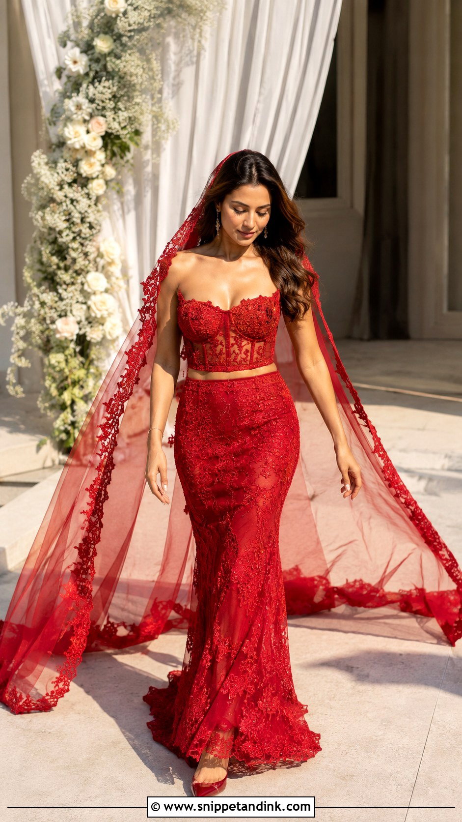 Shibani Dandekar Red Wedding Gown - Snippet and Ink - 20 Bollywood Celebrity Wedding Outfit Ideas
