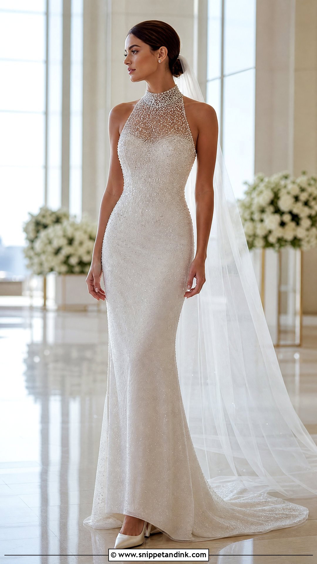 Shimmer High Neck Wedding Dress - Snippet and Ink - 20 Shimmer Wedding Dress Ideas