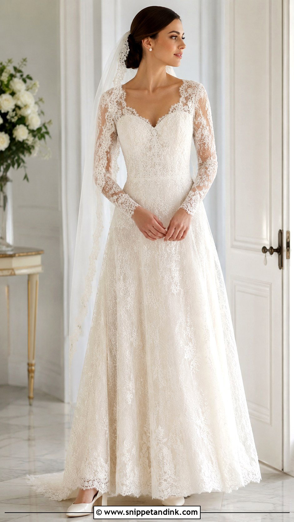 Shimmer Lace Long Sleeve Wedding Dress - Snippet and Ink - 20 Shiny Wedding Dress Ideas