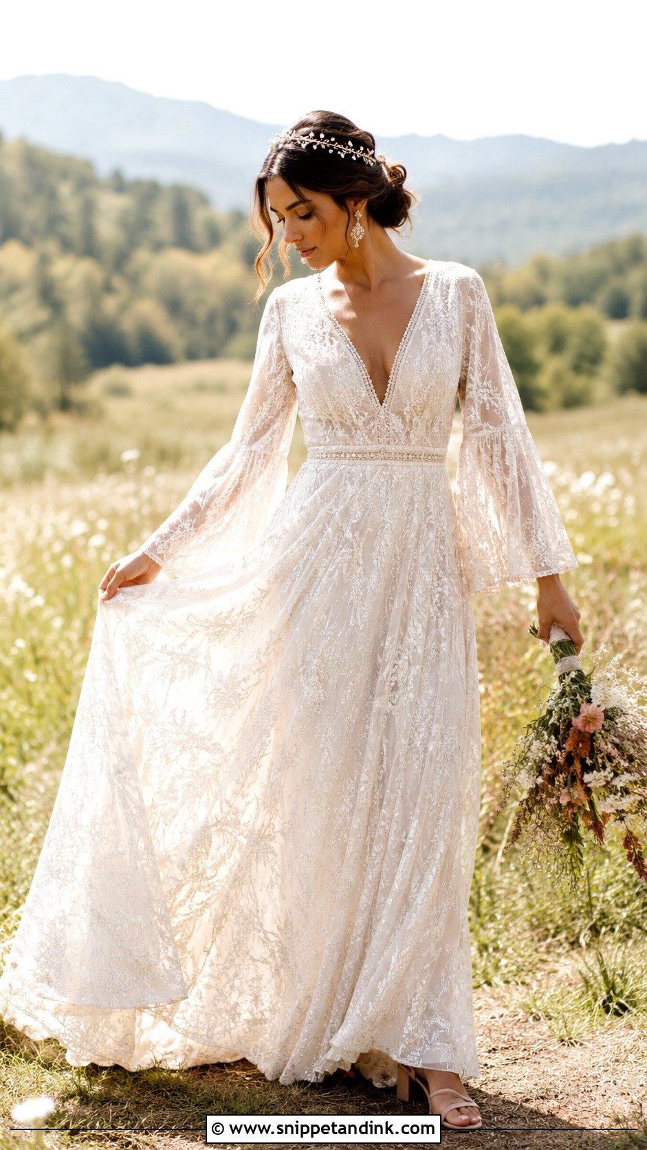 Shimmery Boho Lace Wedding Dress - Snippet and Ink - 20 Shimmery Wedding Dress Ideas
