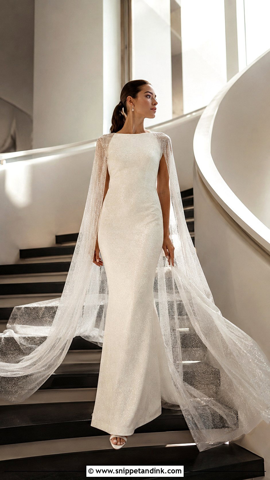 Shimmery Cape Sleeve Wedding Dress - Snippet and Ink - 20 Shimmery Wedding Dress Ideas