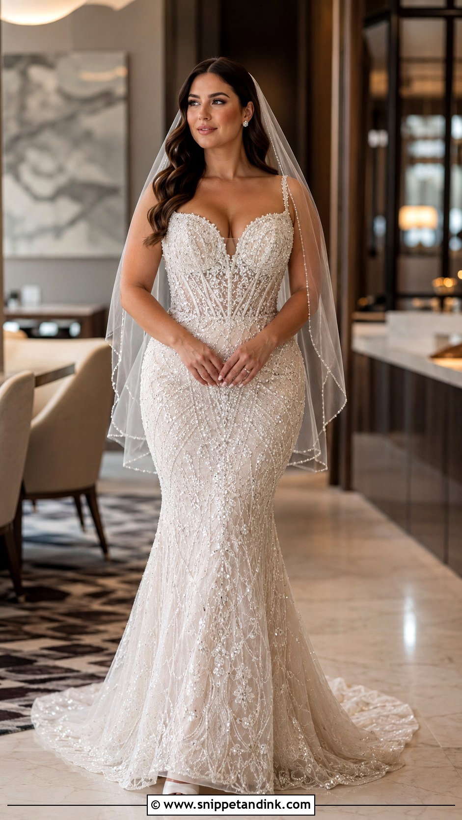 Shimmery Crystal Beaded Mermaid Wedding Dress - Snippet and Ink - 20 Shimmery Wedding Dress Ideas