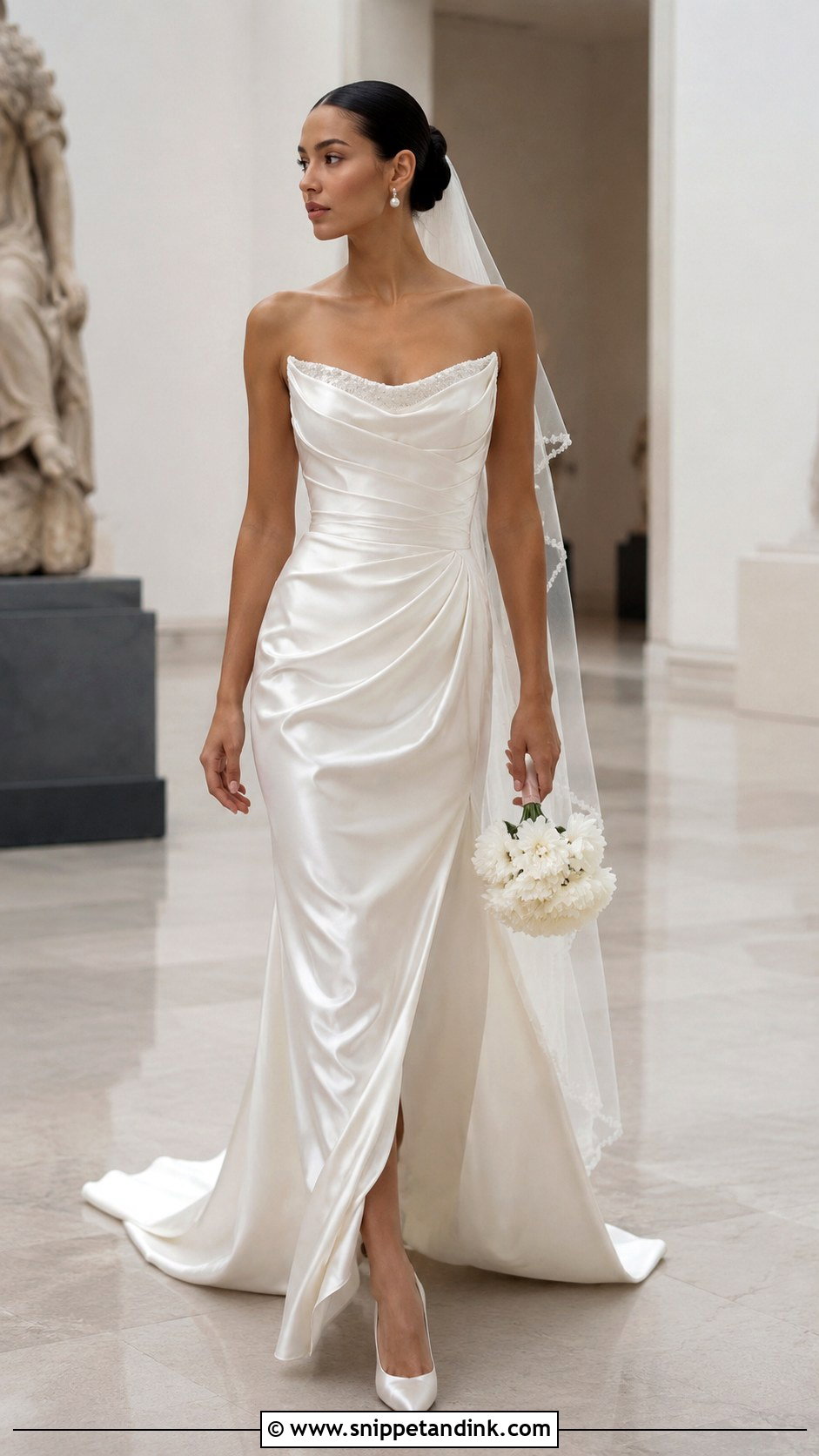 Shimmery Draped Satin Wedding Dress - Snippet and Ink - 20 Shimmery Wedding Dress Ideas