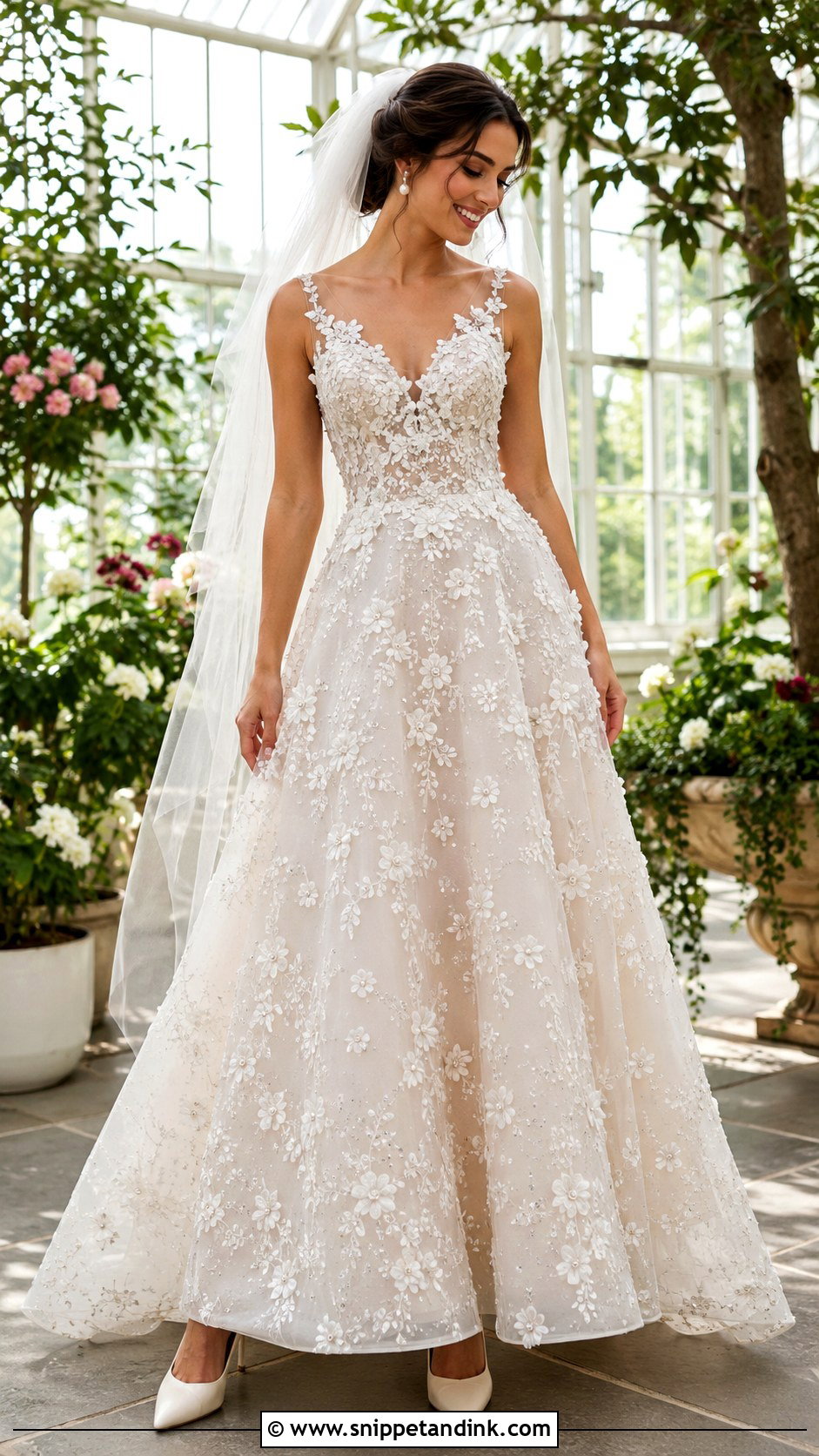 Shimmery Floral Applique Wedding Dress - Snippet and Ink - 20 Shimmery Wedding Dress Ideas