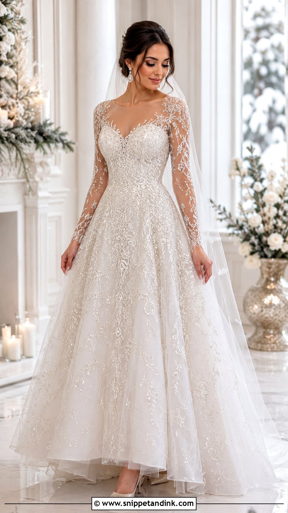 Shimmery Long Sleeve Beaded Wedding Dress - Snippet and Ink - 20 Shimmery Wedding Dress Ideas