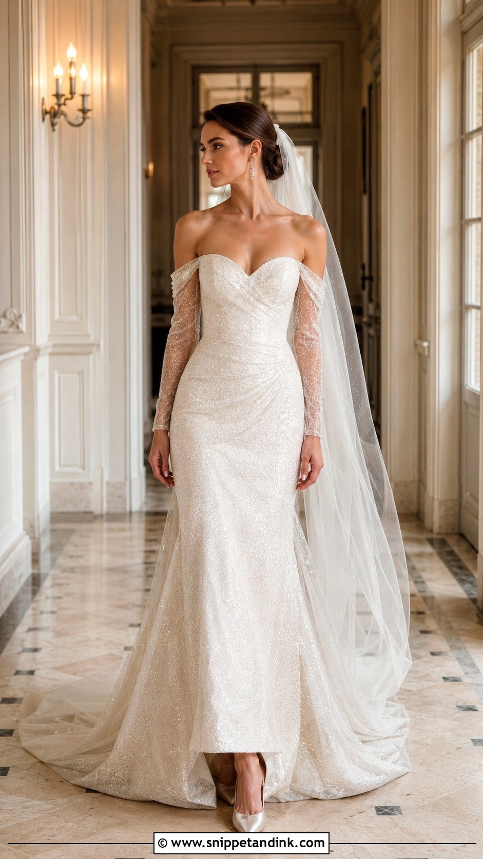 Shimmery Off Shoulder Wedding Dress - Snippet and Ink - 20 Shimmery Wedding Dress Ideas
