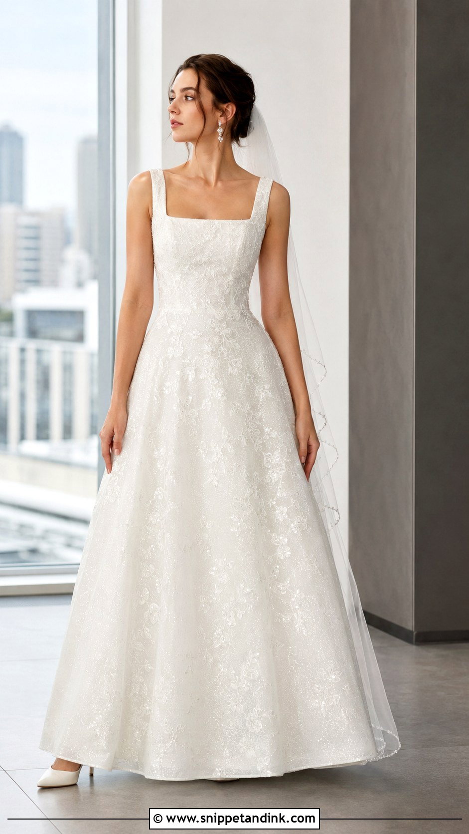 Shimmery Square Neck Wedding Dress - Snippet and Ink - 20 Shimmery Wedding Dress Ideas
