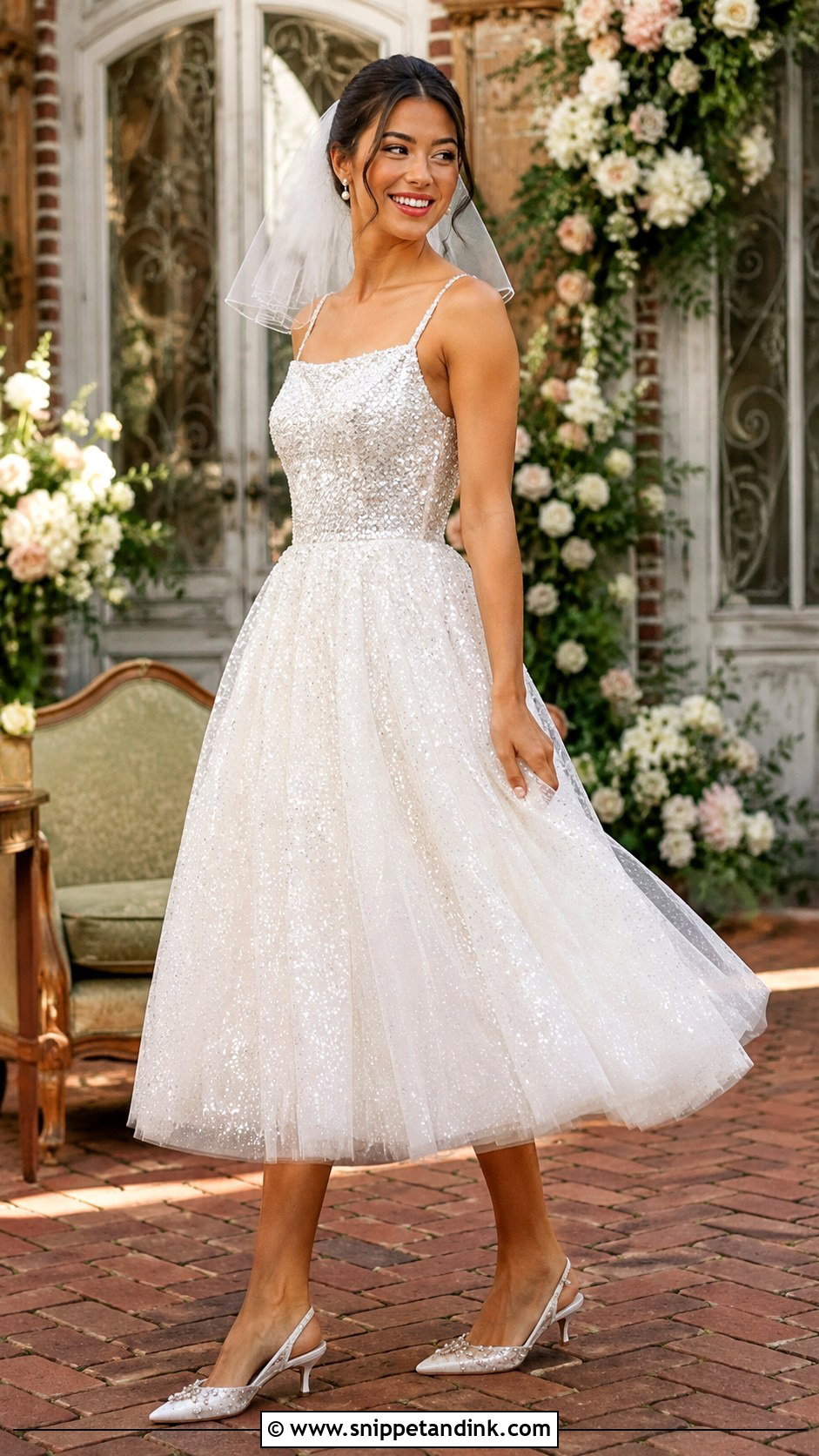 Shimmery Tea Length Wedding Dress - Snippet and Ink - 20 Shimmery Wedding Dress Ideas