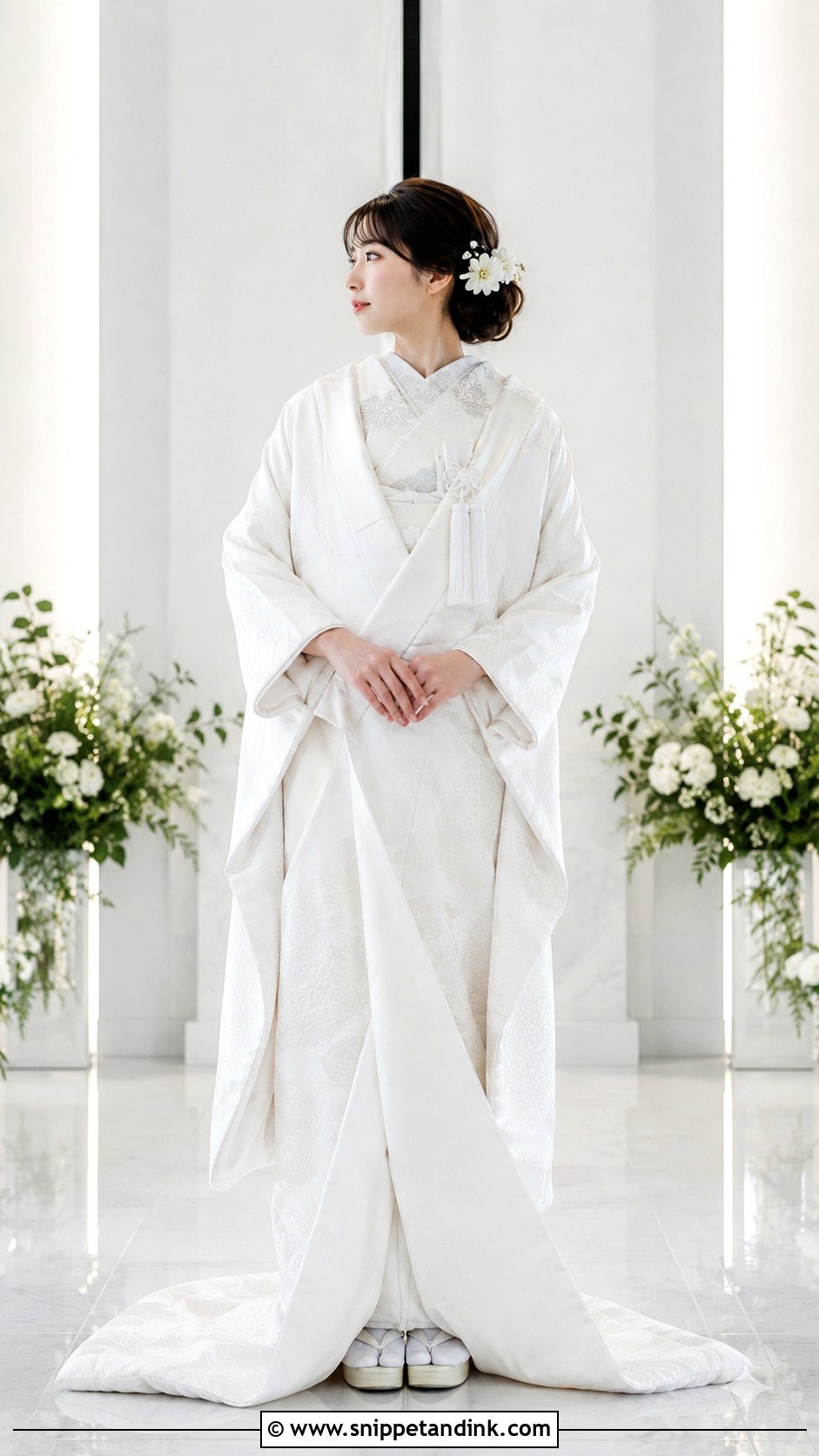 Shiromuku With Modern Bridal Hair - Snippet and Ink - 20 Modern Japanese Wedding Dress Ideas