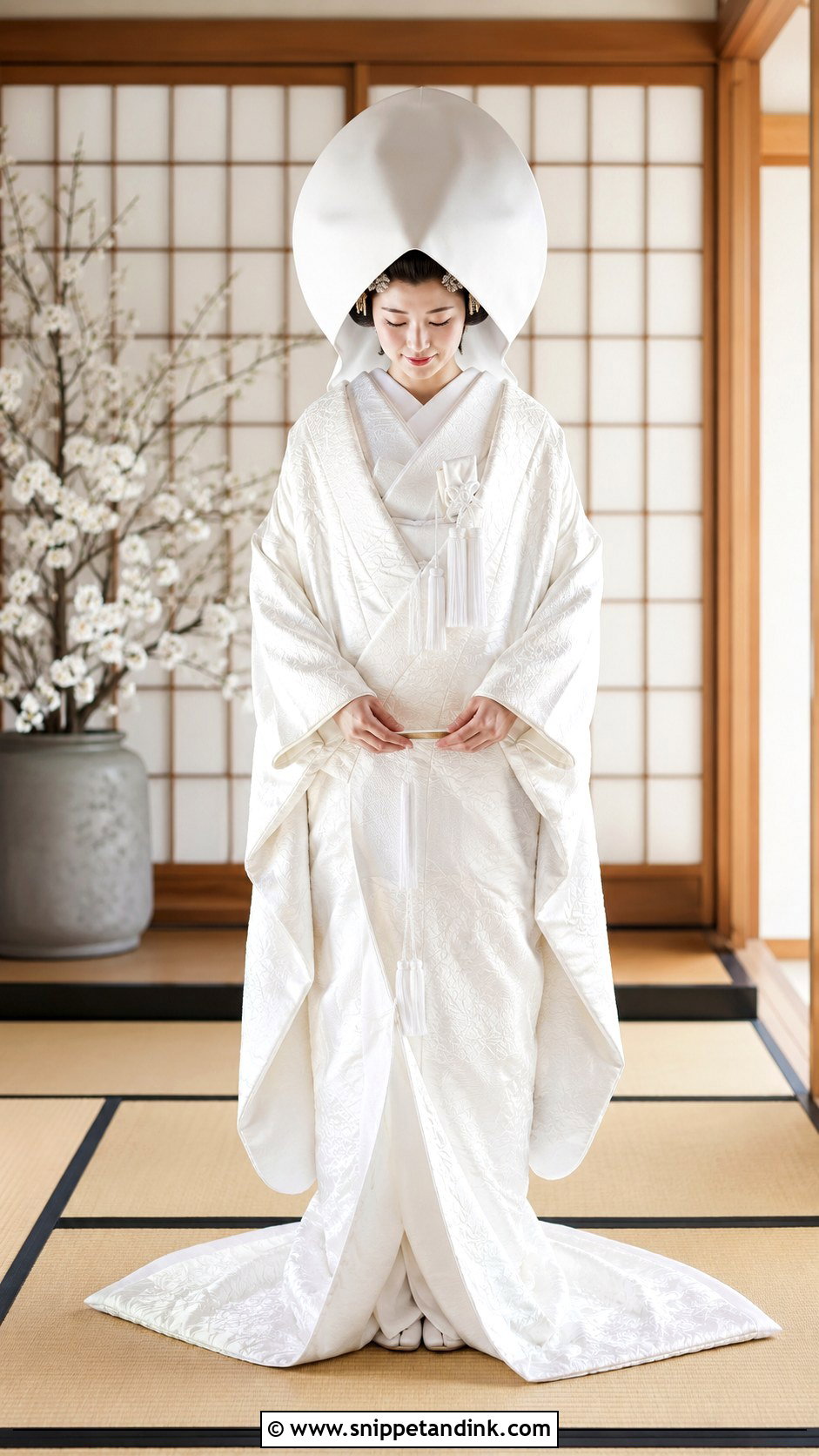 Shiromuku With Tsunokakushi Japanese Wedding Dress - Snippet and Ink - 20 Japanese Wedding Dresses