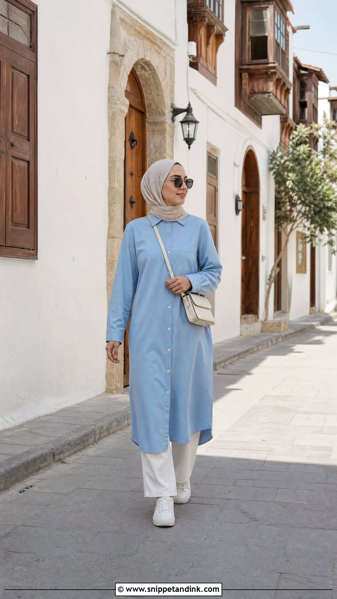 Shirt Dress And Straight Leg Pants Hijabi Honeymoon Outfit - Snippet and Ink - 20 Hijabi Honeymoon Outfits