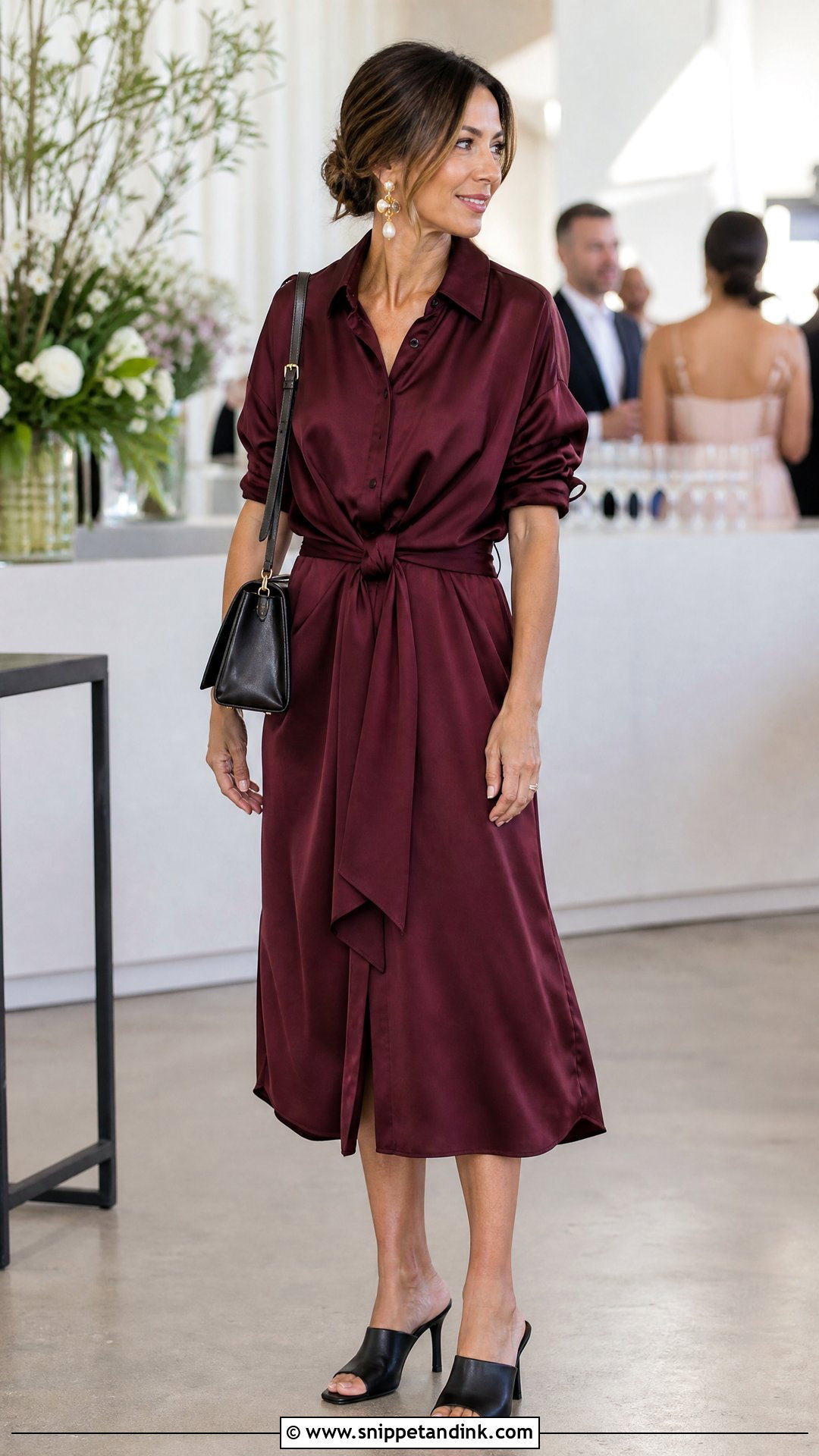 Shirt Postpartum Wedding Guest Dress With Heeled Mules - Snippet and Ink - 20 Postpartum Dresses for Wedding