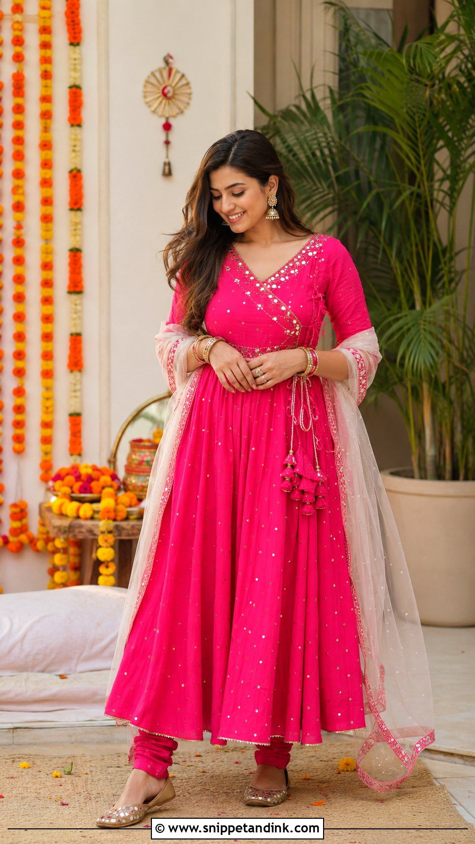 Shocking Pink Angrakha Frock With Churidar - Snippet and Ink - 25 Pakistani Shocking Pink Dress Ideas