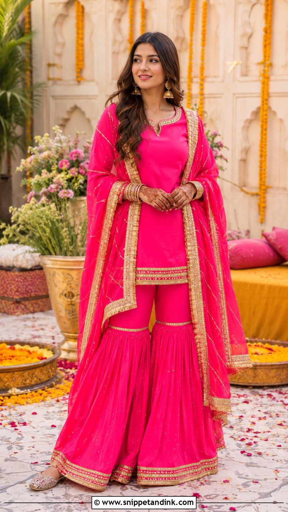 Shocking Pink Gharara Dress With Short Kameez - Snippet and Ink - 25 Pakistani Shocking Pink Dress Ideas
