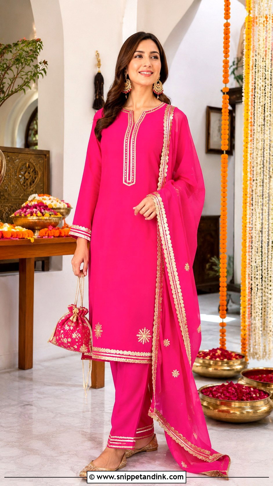 Shocking Pink Gota Patti Suit With Dupatta - Snippet and Ink - 25 Pakistani Shocking Pink Dress Ideas