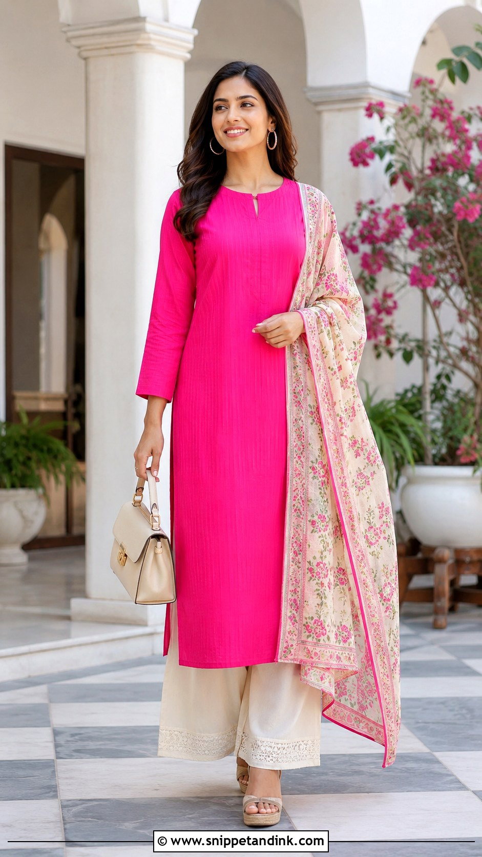 Shocking Pink Kurta With Palazzo Pants - Snippet and Ink - 25 Pakistani Shocking Pink Dress Ideas