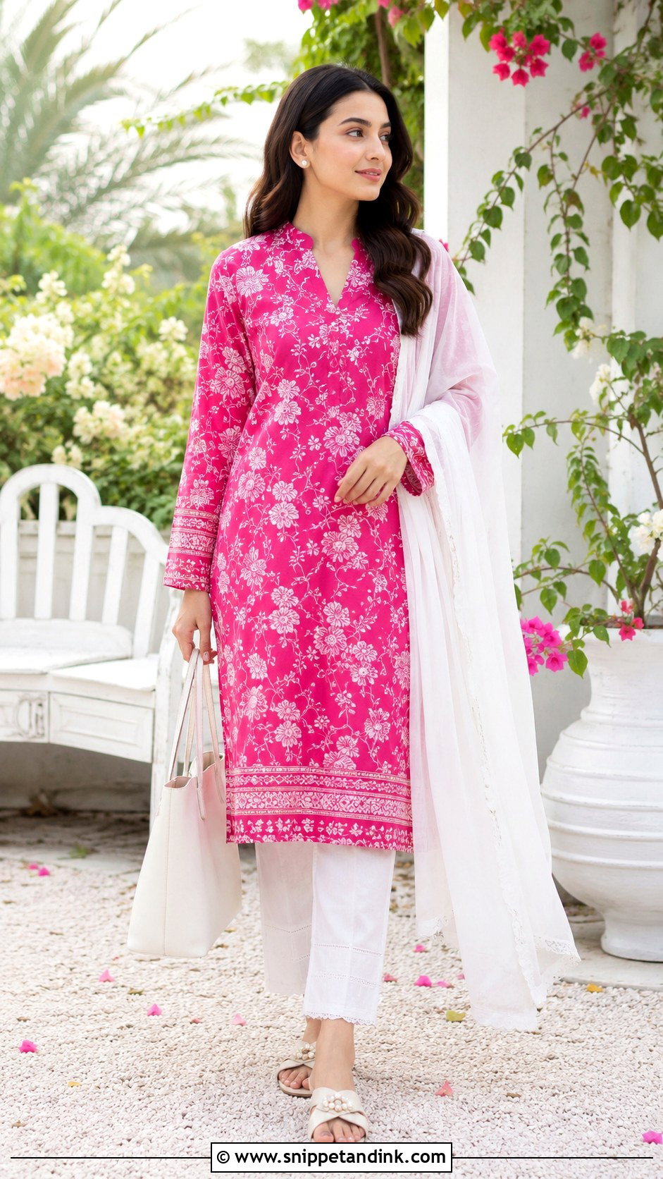 Shocking Pink Lawn Suit With White Trousers - Snippet and Ink - 25 Pakistani Shocking Pink Dress Ideas