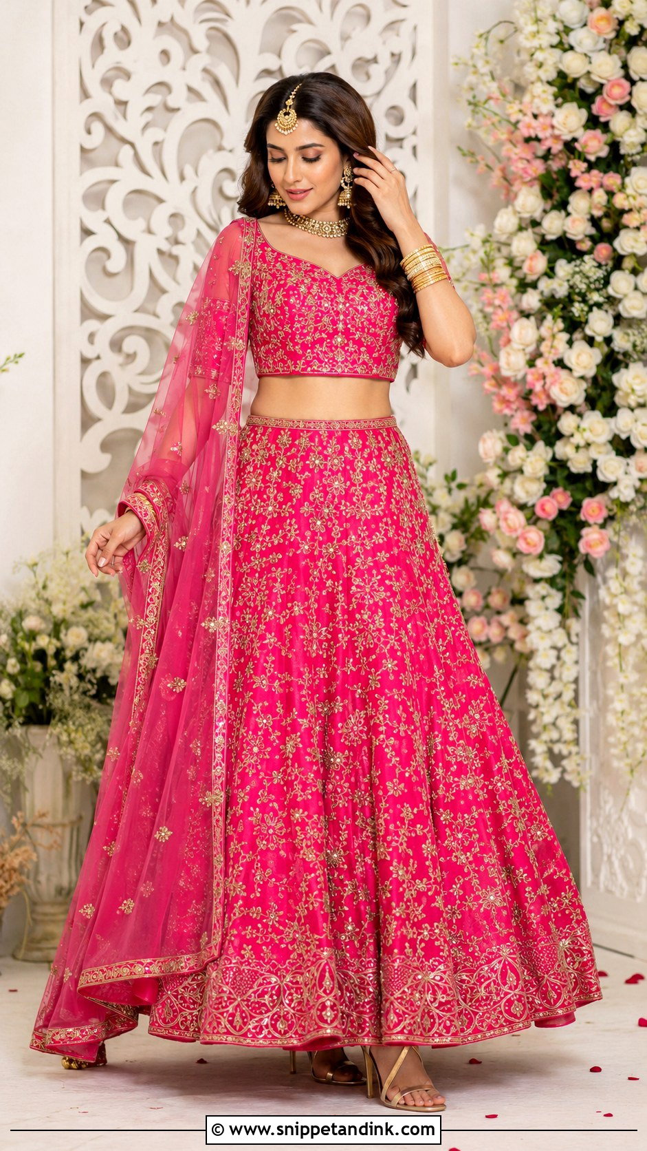 Shocking Pink Lehenga Choli With Net Dupatta - Snippet and Ink - 25 Pakistani Shocking Pink Dress Ideas