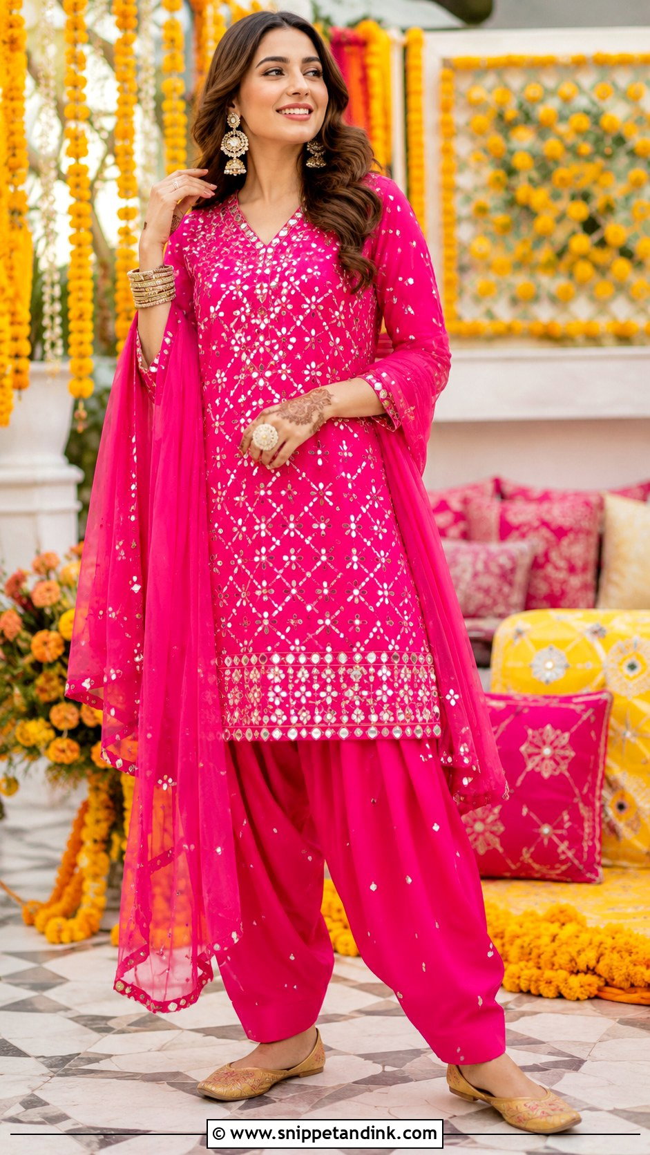 Shocking Pink Mirror Work Dress With Shalwar - Snippet and Ink - 25 Pakistani Shocking Pink Dress Ideas