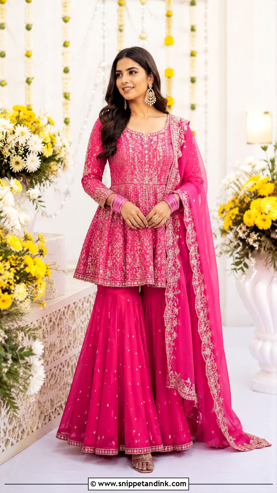 Shocking Pink Peplum Top With Sharara - Snippet and Ink - 25 Pakistani Shocking Pink Dress Ideas
