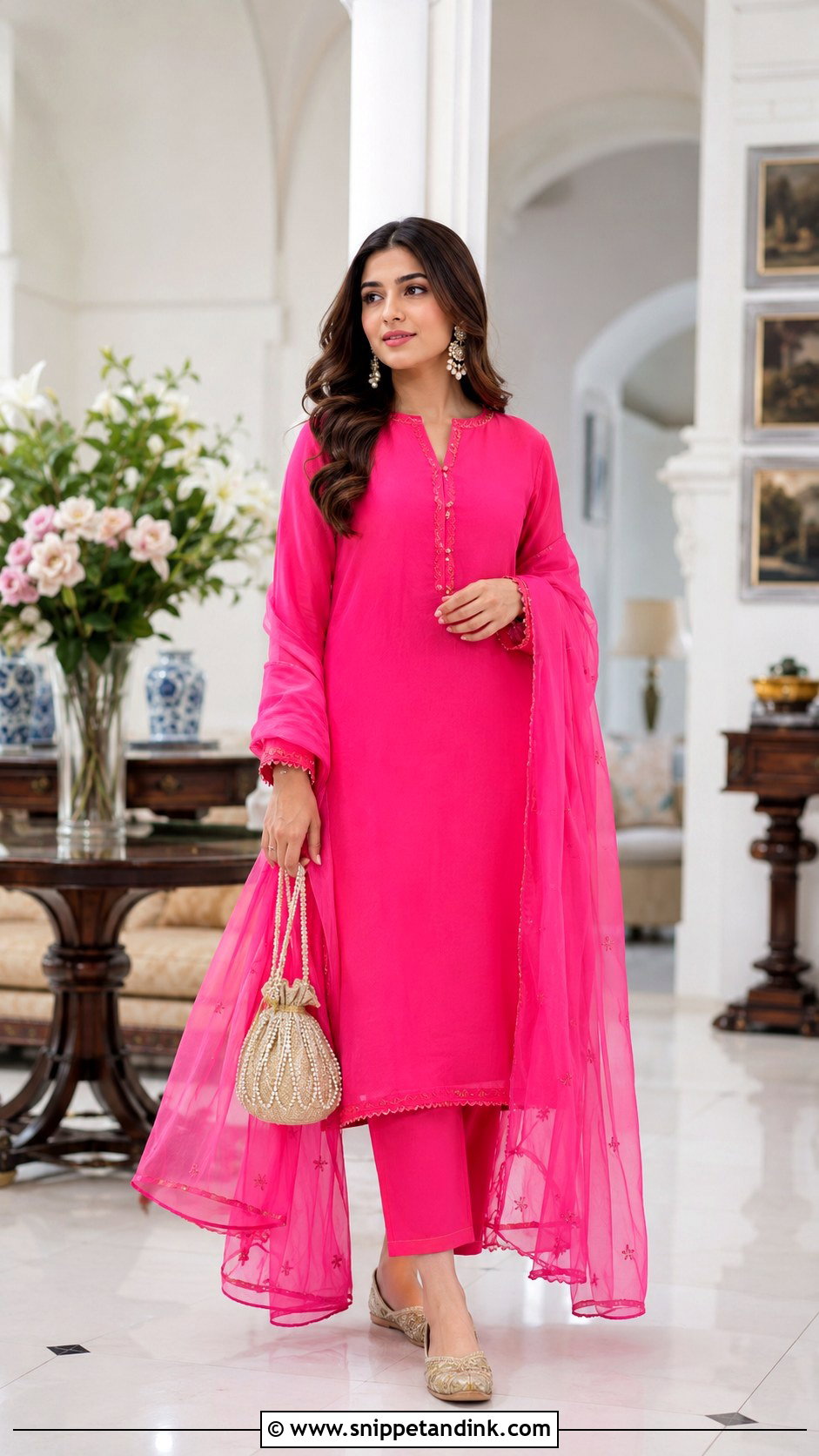 Shocking Pink Shalwar Kameez With Chiffon Dupatta - Snippet and Ink - 25 Pakistani Shocking Pink Dress Ideas