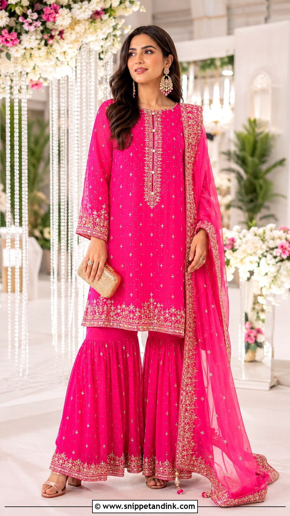 Shocking Pink Sharara Suit With Long Shirt - Snippet and Ink - 25 Pakistani Shocking Pink Dress Ideas