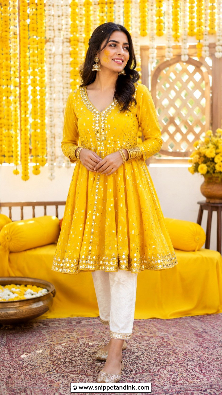Short Anarkali And Pants Haldi Outfit - Snippet and Ink - 25 Indo Western Haldi Outfit Ideas