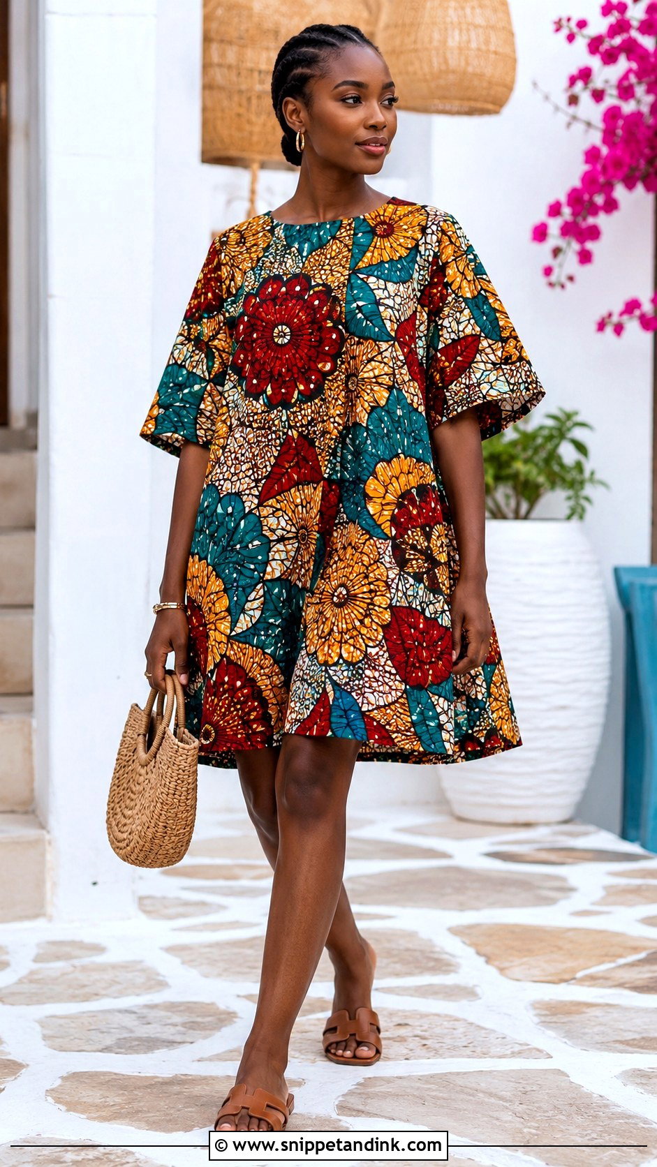 Short Ankara Free Gown With Flat Sandals - Snippet and Ink - 30 Short Free Gown Ideas