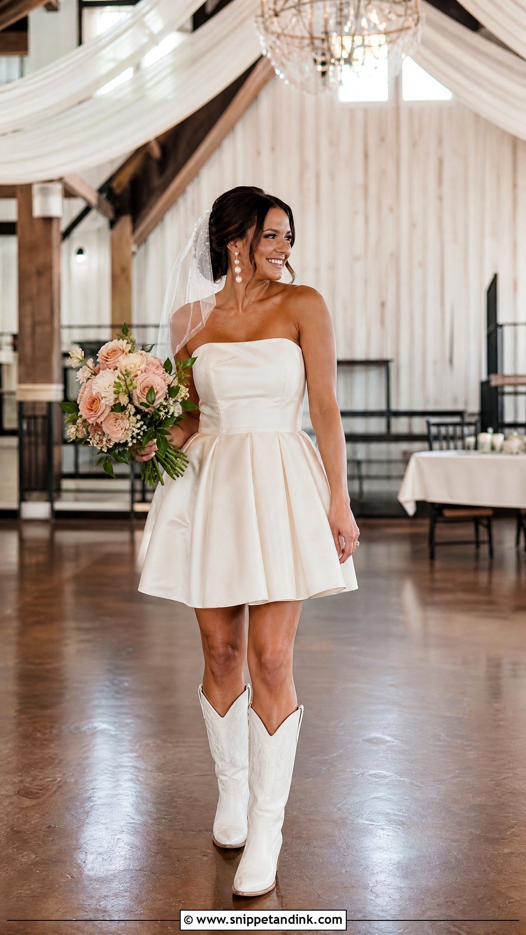 Short Barn Wedding Dress With Bridal Boots - Snippet and Ink - 25 Barn Wedding Dresses