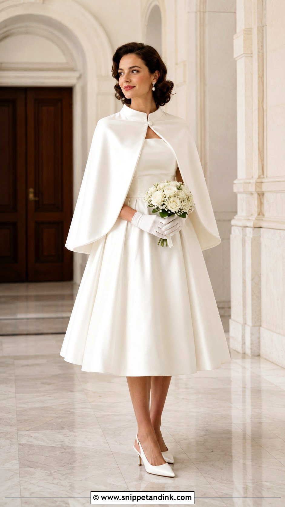 Short Bridal Cloak With Tea Length Wedding Dress - Snippet and Ink - 20 Bridal Cloak Ideas
