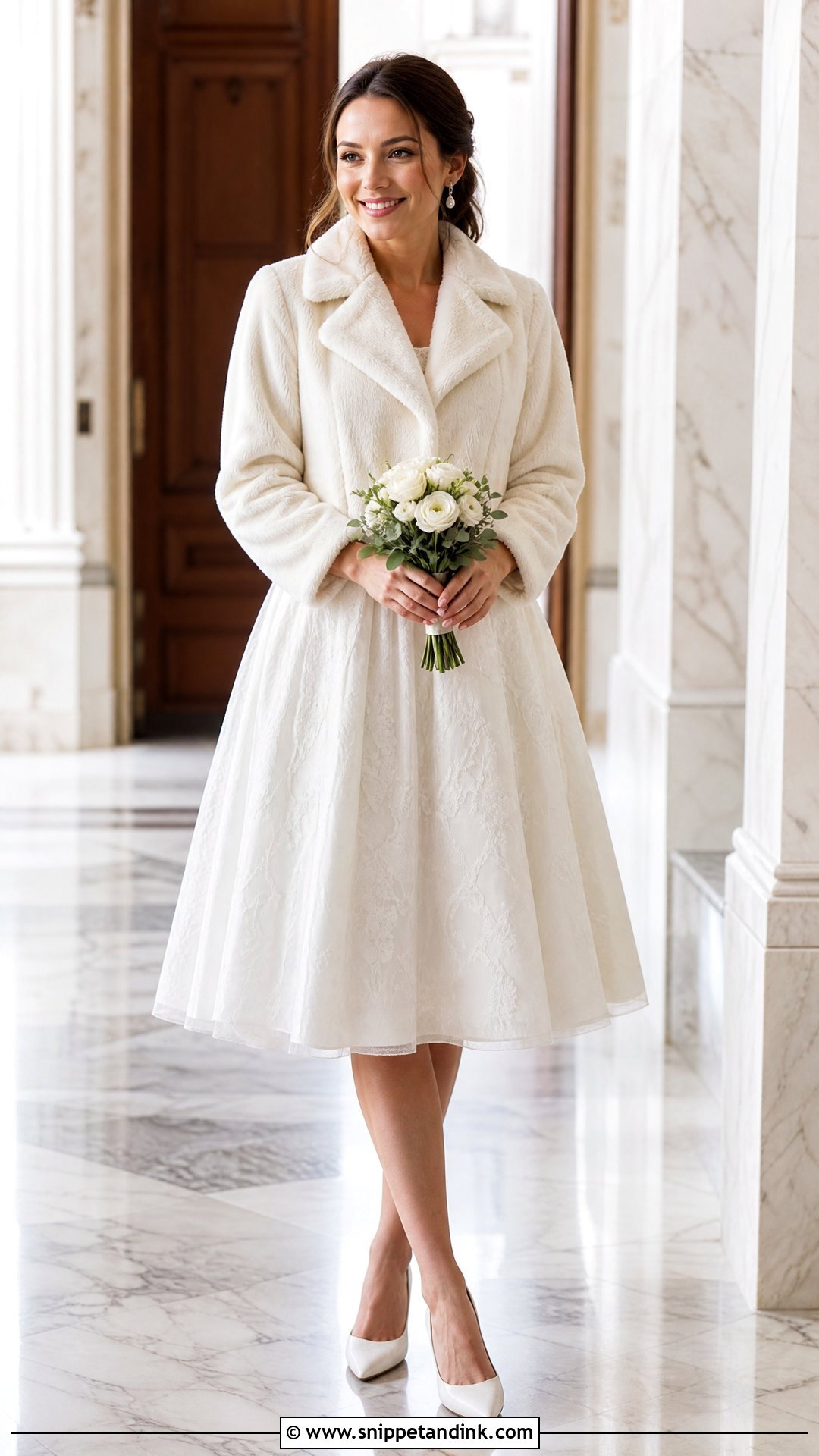Short Bridal Coat With Tea Length Dress - Snippet and Ink - 25 Wedding Coat Ideas