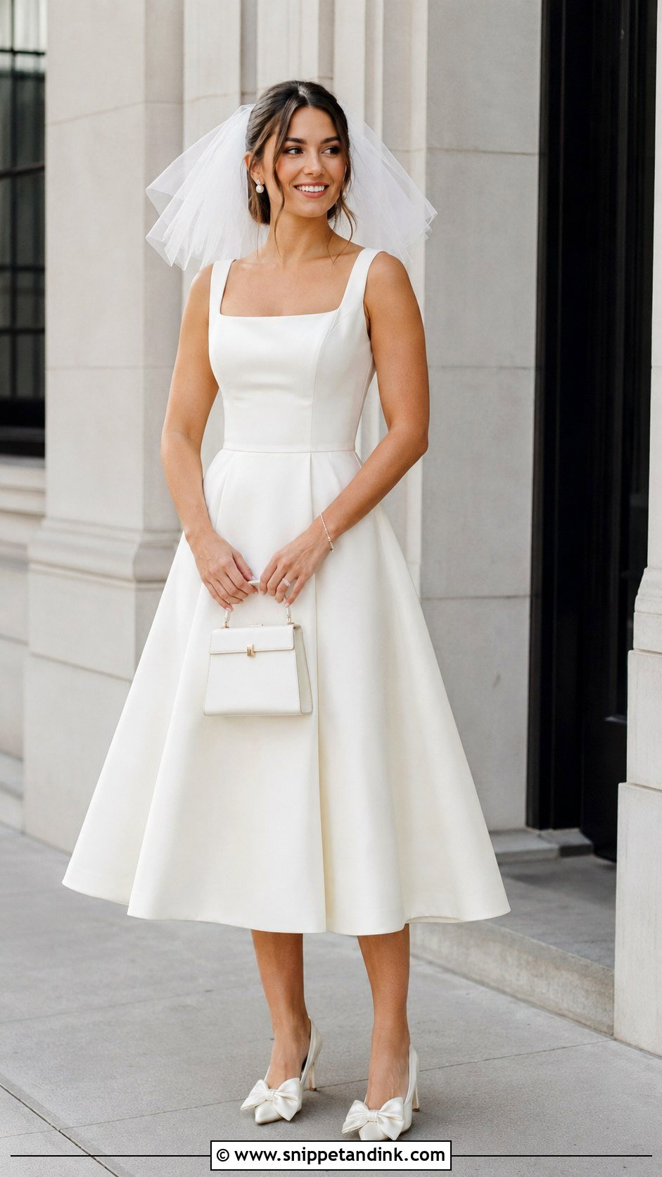 Short Cap Veil With Tea Length Dress - Snippet and Ink - 25 Cap Veil Ideas