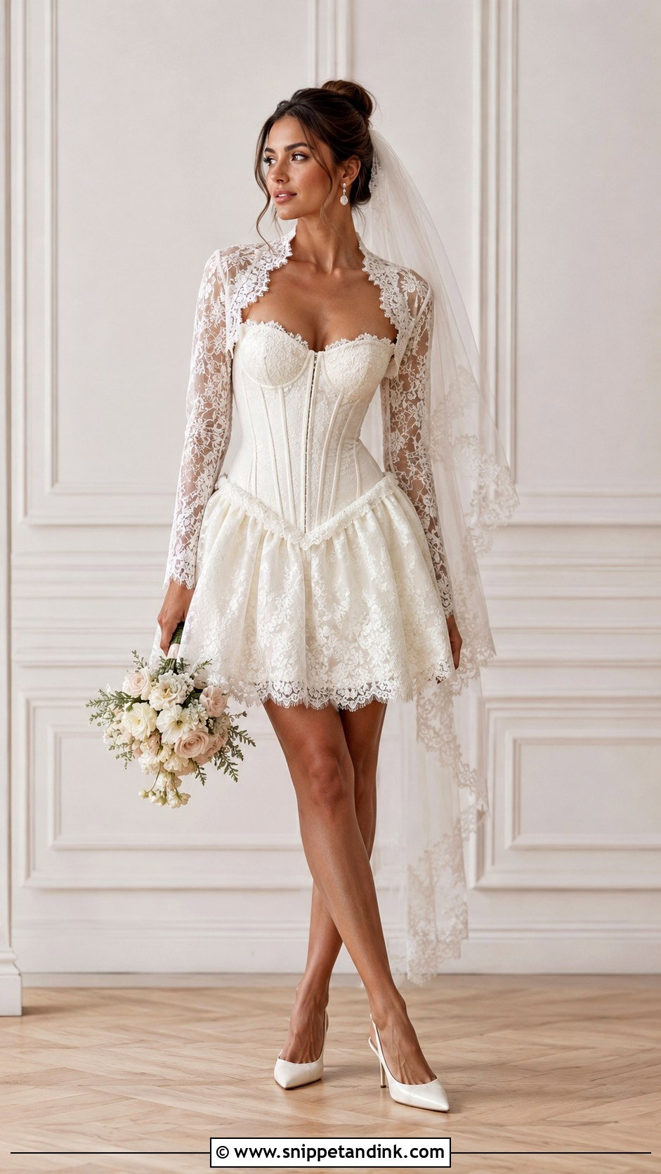 Short Corset Wedding Dress With Lace Bolero - Snippet and Ink - 25 Short Vintage Wedding Dress Ideas