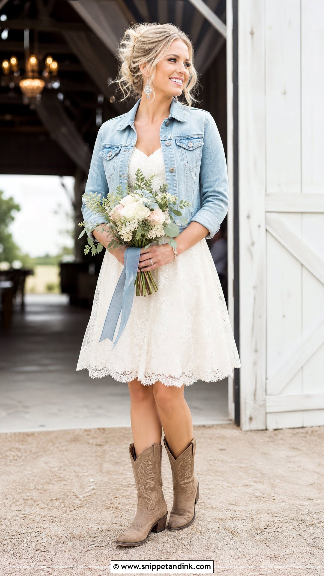 Short Country Wedding Dress With Denim Jacket - Snippet and Ink - 20 Short Country Wedding Dress Ideas
