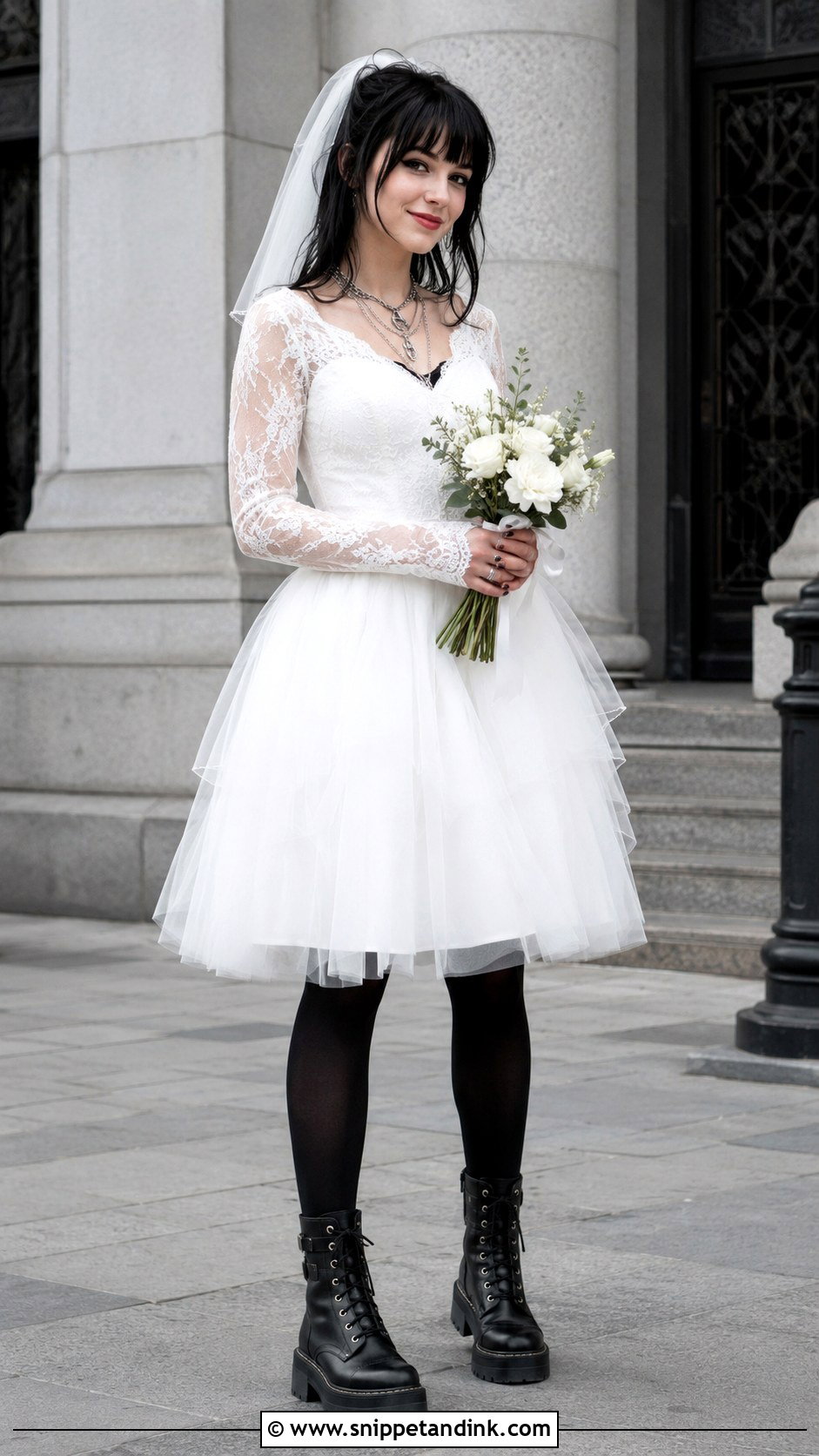 Short Emo Wedding Dress With Combat Boots - Snippet and Ink - 20 Emo Bride Ideas